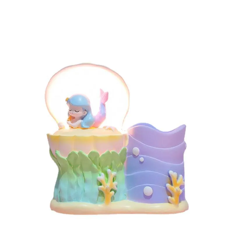 Porta-canetas Porta-lápis Resin Mermaid Com Concha E Led