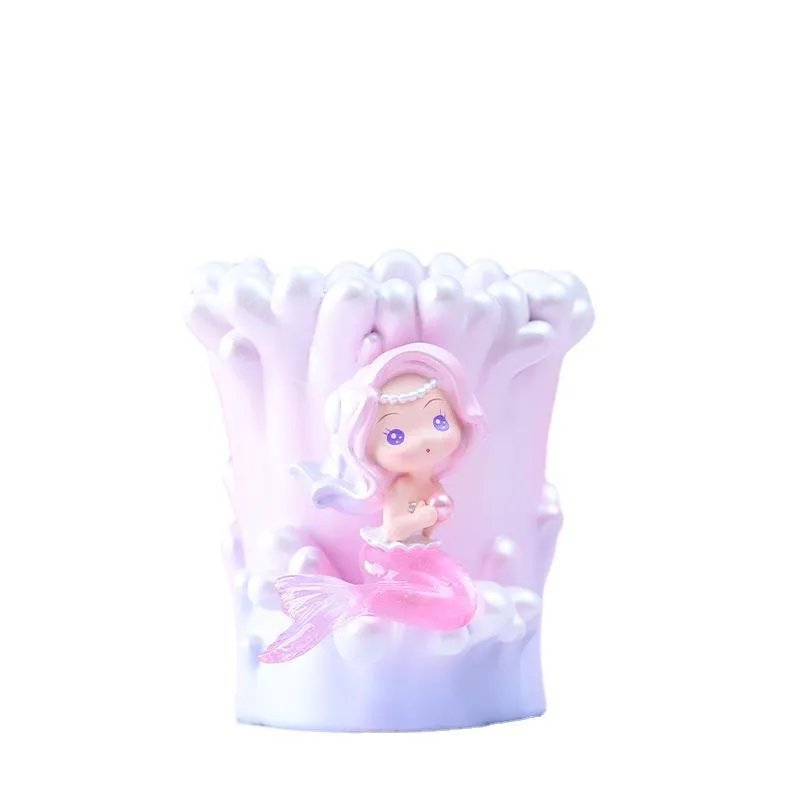 Porta-canetas Porta-lápis Resin Mermaid Coral Design