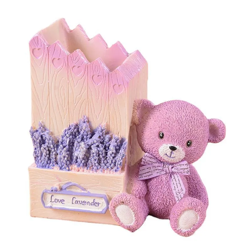 Porta-canetas Resin Lavender Bear Design 13,5 X 7 X 12,5 Cm