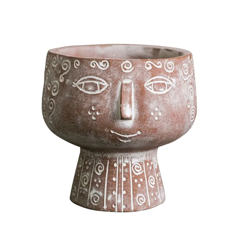 Desenho De Rosto De Menina Abstrato Em Vaso De Flores 1 Kg 14x14x15cm