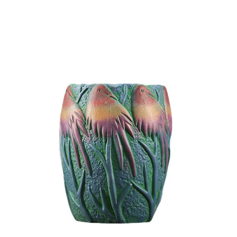 Design De Peixe De Resina Em Vaso De Flores Com Relevo Inspirado No Oceano 10x10x16cm