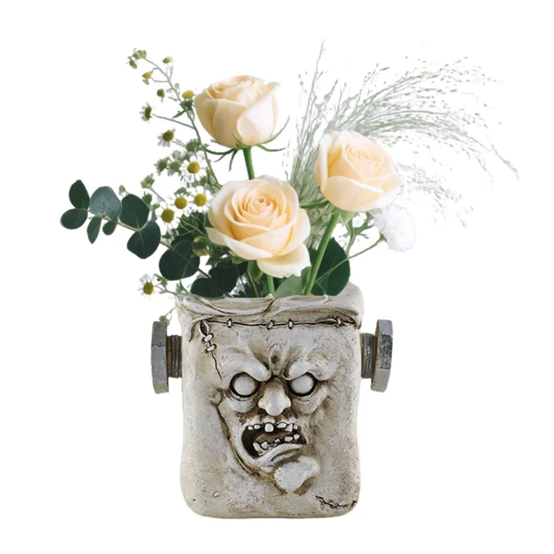 Vaso De Flores De Resina De Halloween Clown Monster Face 560g 19,5x15x16cm