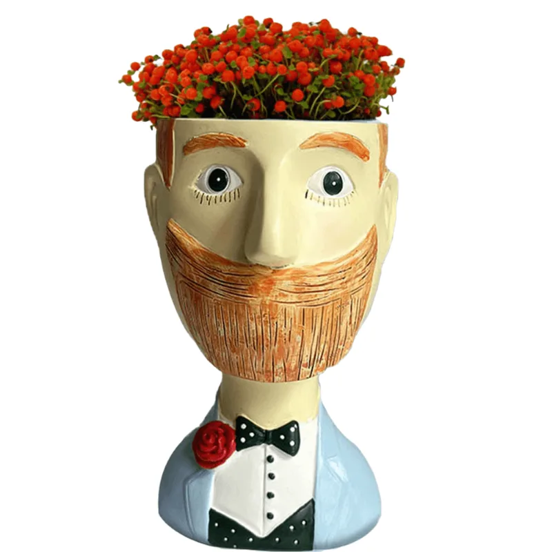 Cabeça Masculina De Desenho Animado Flowerpot Creative Resin Gentleman Bust