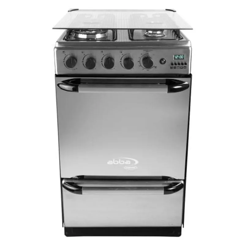 Estufa Abba 4P En Acero Inox, Tapa Vidrio,gratinador, Enc.Automatico, 1 Triple Corona, Gas Propano
