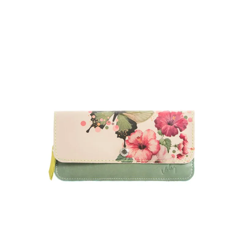 Billetera Portachequera Mariposa de cuero para mujer VERDE