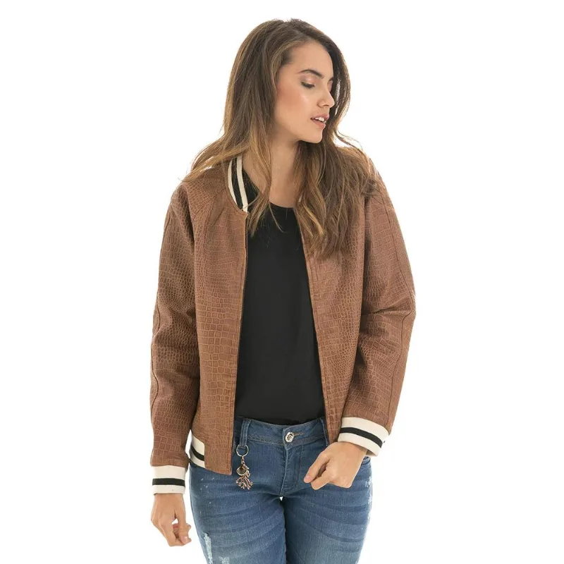 Chaqueta Caimán de cuero para mujer Miel L