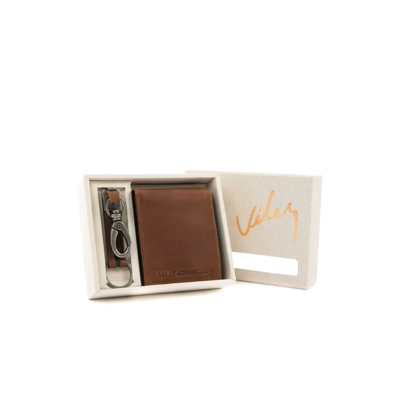 Kit billetera y llavero de cuero para hombre Miel