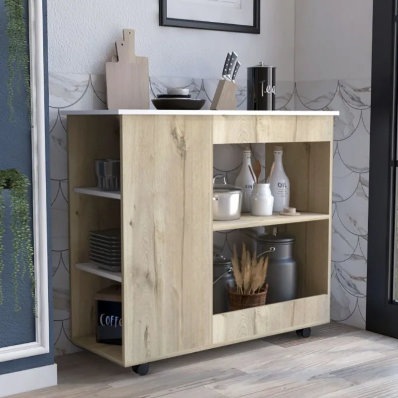 Mueble Meson de Cocina Bicolor con Ruedas Melamina Duna/Blanco Tuhome