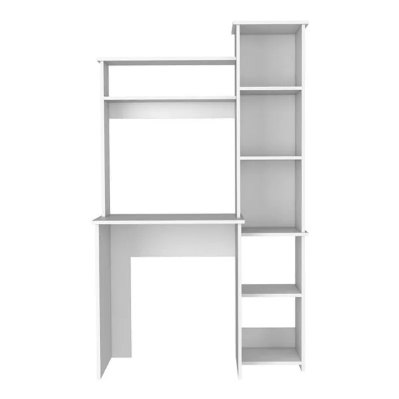 RTA Versailles Desk w/ Bookcase and Overhead Shelf - White