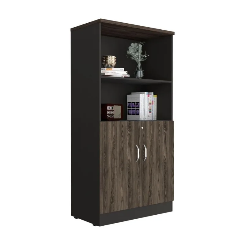 Biblioteca de Melamina Tuhome Modelo HOME OFFICE Negro/Coñac