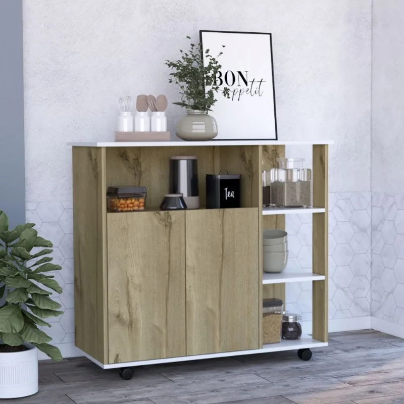 Mueble Meson de Cocina Bicolor 2 Puertas Melamina Duna/Blanco Tuhome