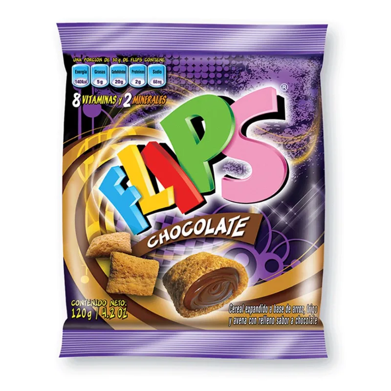 Flips Cereal A Base De Arroz Trigo Y Avena Sabor A Chocolate 120Gr.