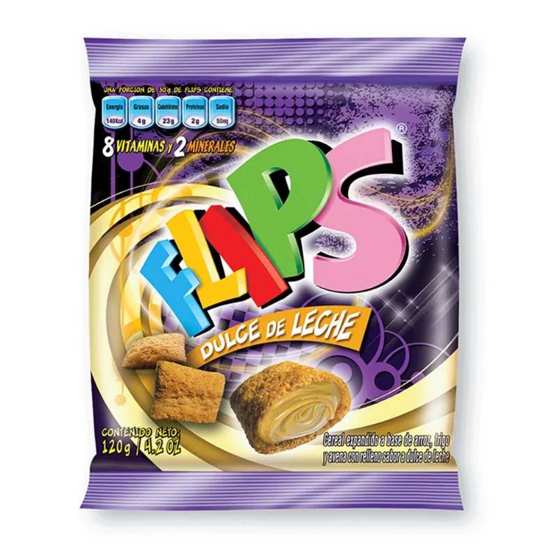 Flips Cereal A Base De Arroz Trigo Y Avena Sabor A Dulce De Leche 120Gr.
