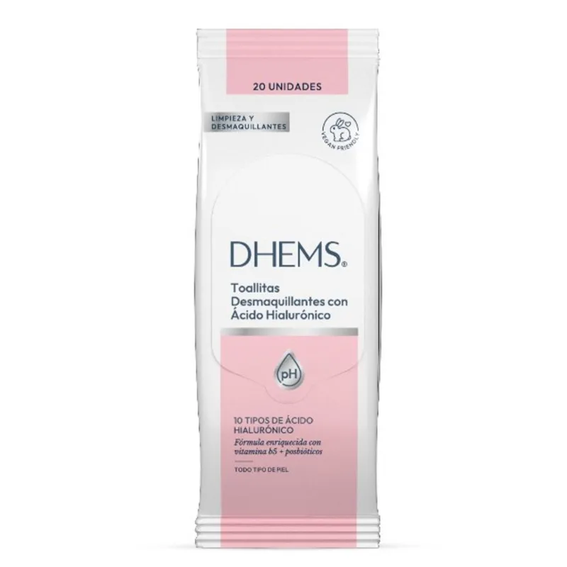 Toallitas Desmaquillantes con Ácido Hialurónico - Dhems 20 Und