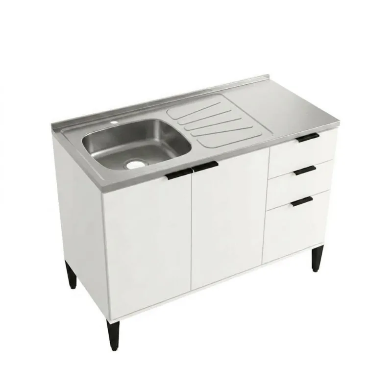Mueble inferior de cocina 120cm con lavaplatos Izq Blanco