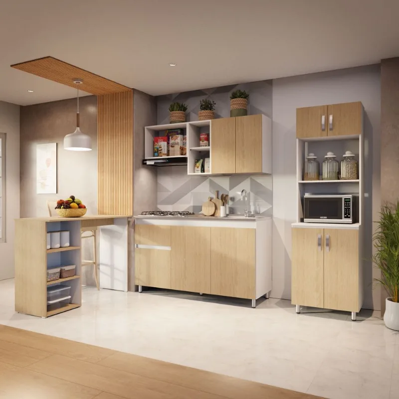 Cocina Integral 260cm lav der+estufa+alacena+barra Rovere