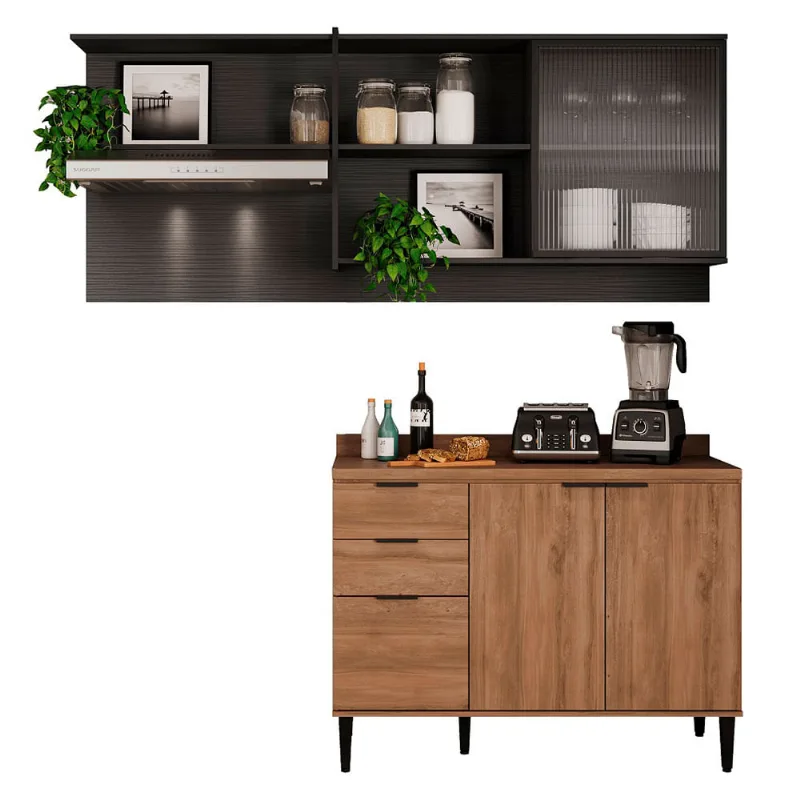 Cocina integral 200cm mesón 120cm freijo/grafito Bertolini