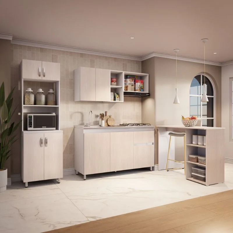Cocina Integral 260cm lav Izq+estufa+alacena+barra Niebla
