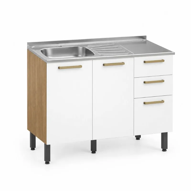 Mueble inferior de cocina con lavaplatos 85x120cm Blanco