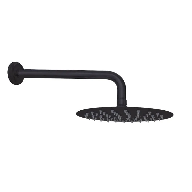 Regadera Redonda Slim 8" Negro Mate Con Brazo 30 Cm