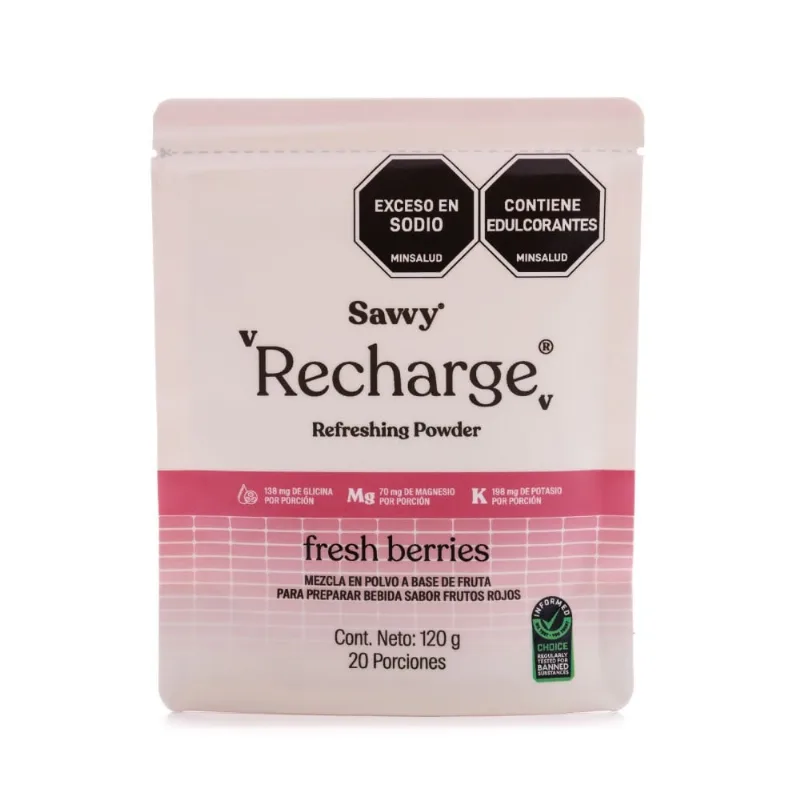 Bebida con Sales Minerales Savvy Recharge Sabor Frutos Rojos 120 G