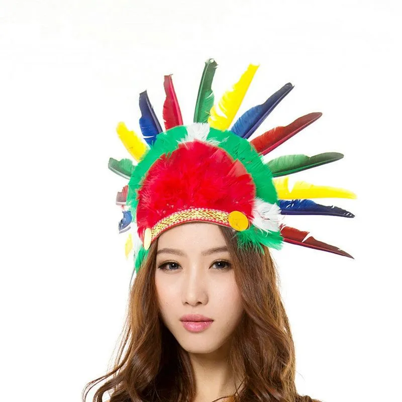 Traje De Festa De Halloween Com Touca Feather Indian Chief
