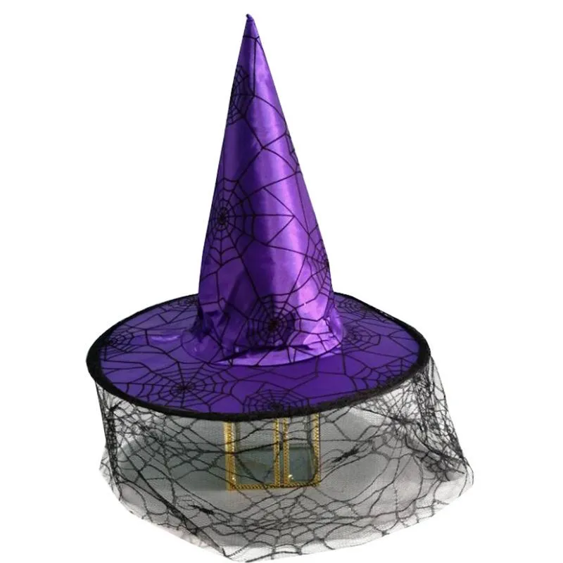 Festa De Halloween Com Chapéu De Bruxa Flocking Spider Web Lace Veil