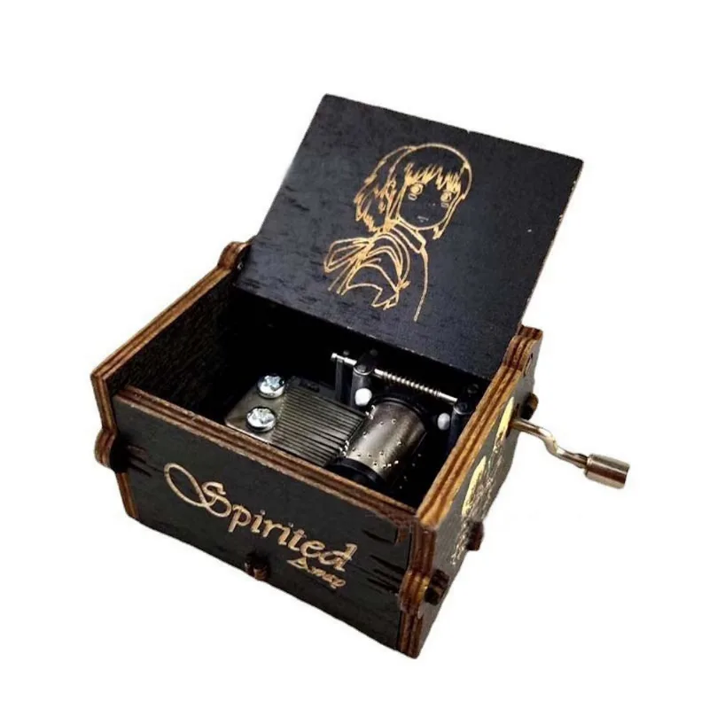 Caixa De Música Chihiros Hand Manivela Antiga De Madeira Esculpida 85g
