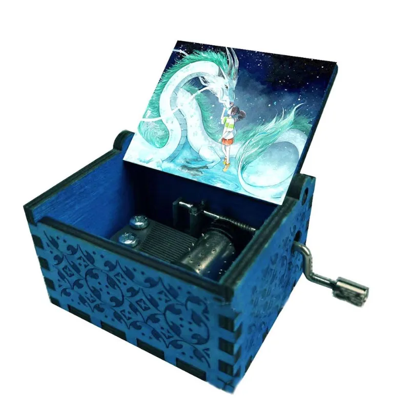 Caixa De Música Chihiros Hand Manivela Antiga De Madeira Esculpida 85g
