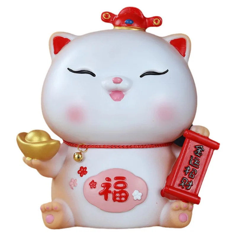 Resina Piggy Bank Lucky Cat Para Crianças 15,5 X 17 Cm