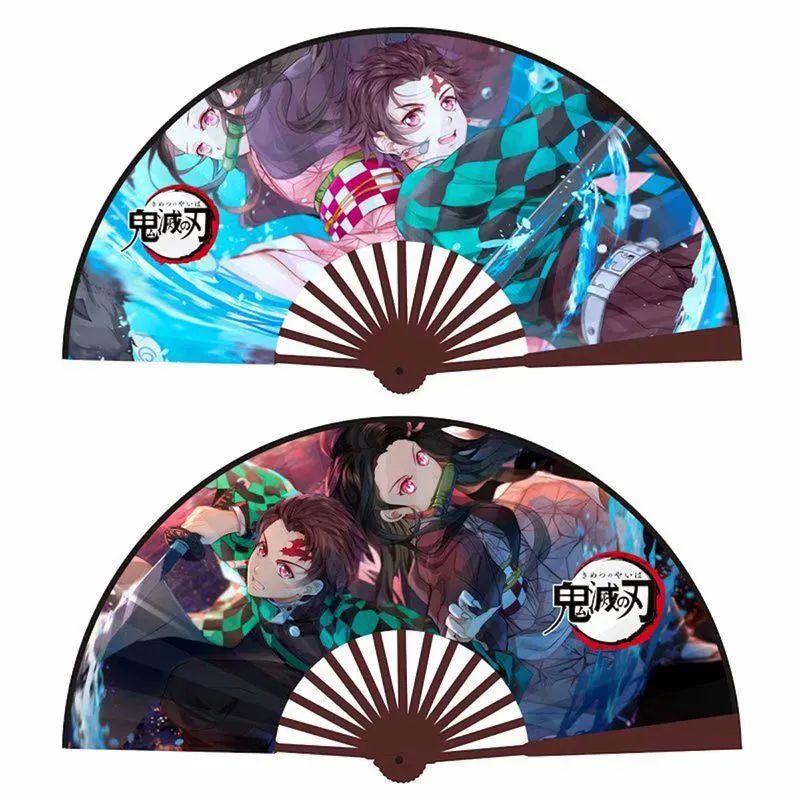 Tecido Portátil/bambu Folding Fans Anime Demons Slayers (2 Unidades)