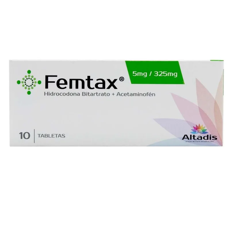 Femtax Hidrocodona Bitartrato 5 Mg + Acetaminofén 325 Mg 10 Tabletas