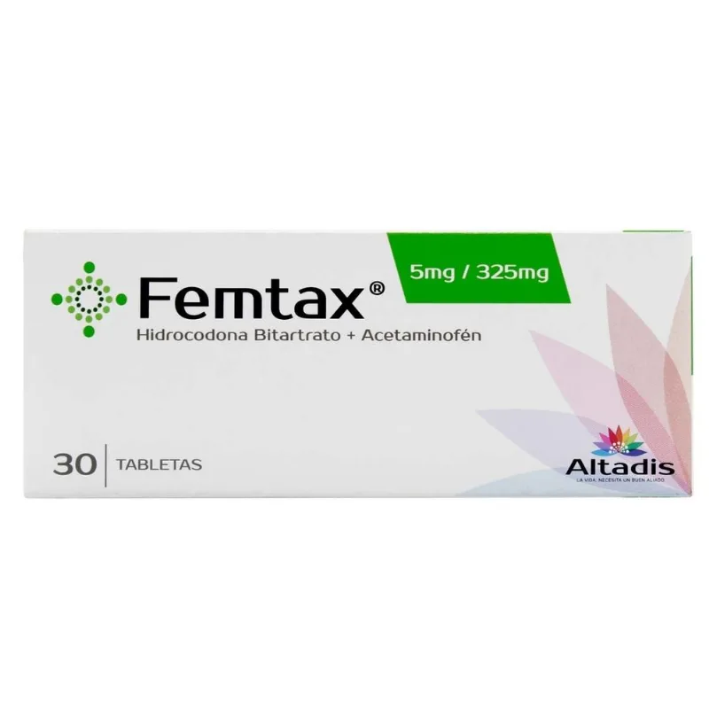 Femtax Hidrocodona Bitartrato 5 Mg + Acetaminofén 325 Mg 30 Tabletas