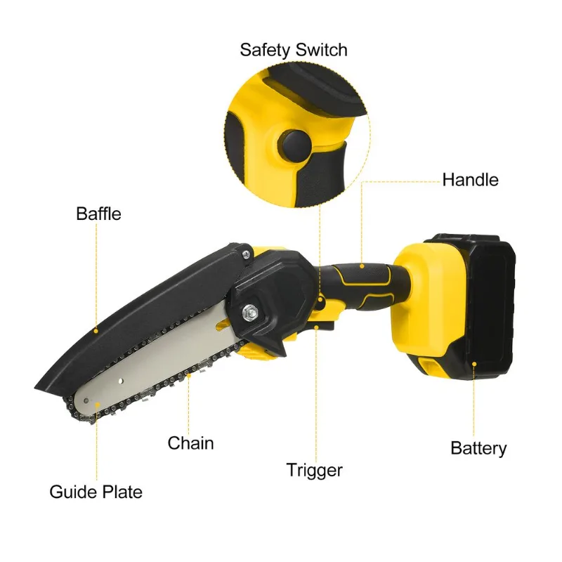 Motosserra Lepmerk Mini De 6 Polegadas 20v Sem Fio Com Bateria De 3,0 Ah