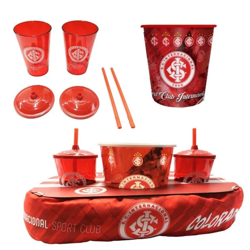 Kit Almofada Balde Pipoca + 2 Copos Canudo Casal + Porta
