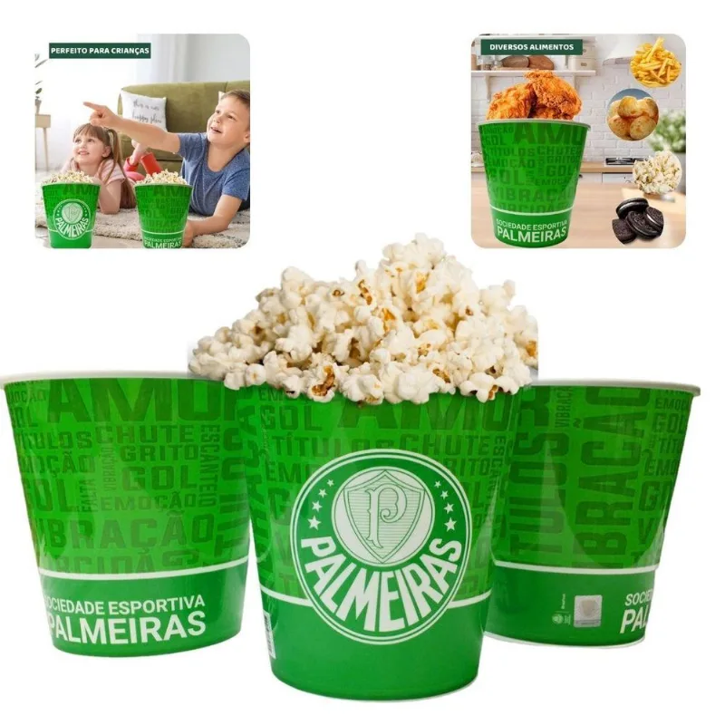 Kit 3 Und Baldes Pipoca Verde Grande 2,5l Time Clube
