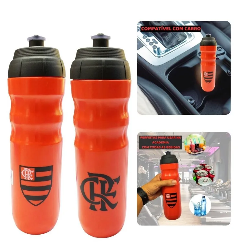 Kit 2un Squeeze Térmica Garrafa 550ml Bico Pressão Vermelha