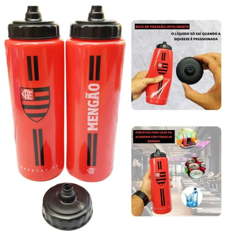 Kit 3un Squeeze 950ml Garrafa Bico Pressão Vermelha Time