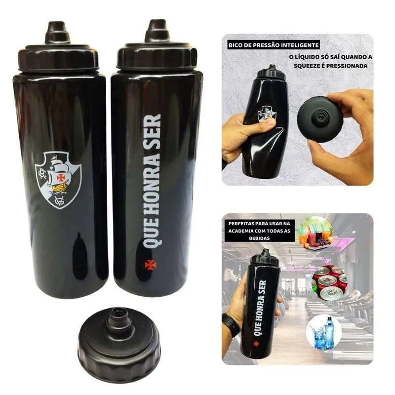 Kit 3un Squeeze 950ml Garrafa Preto Bico Pressão Academia