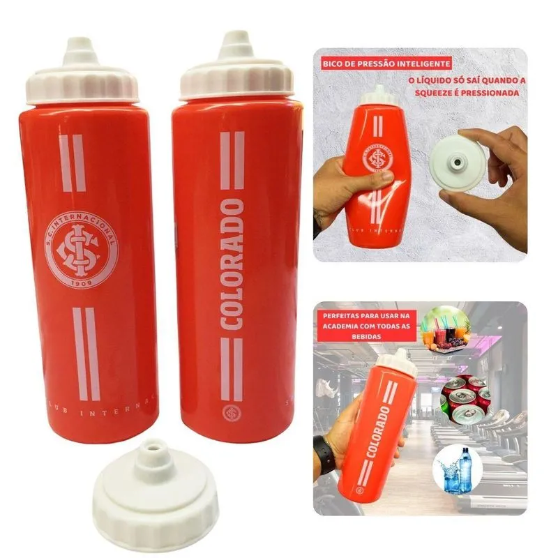Kit 3un Squeeze Vermelha Garrafa 950ml Bico Pressão Academia