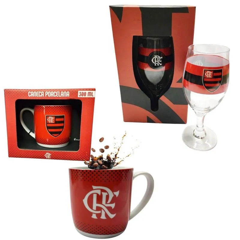 Kit 1 Caneca Porcelana Vermelha 300Ml + 1 Taça Windsor 330Ml