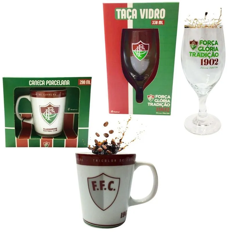 Kit Caneca Branca Porcelana 260ml + Taça 330ml Bebidas Força