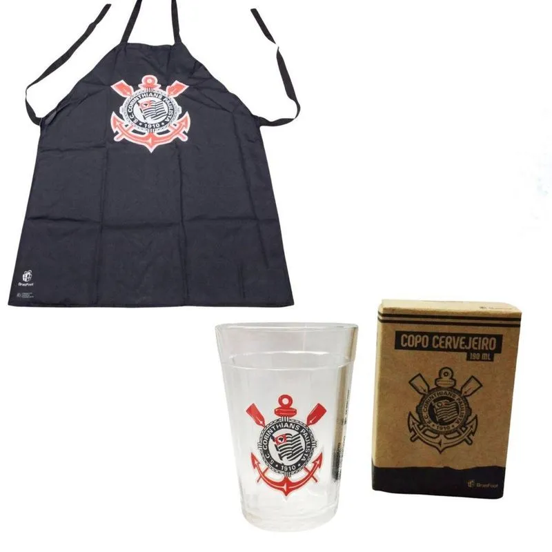 Kit Avental Preto Churrasqueiro + 1Un Copo Americano