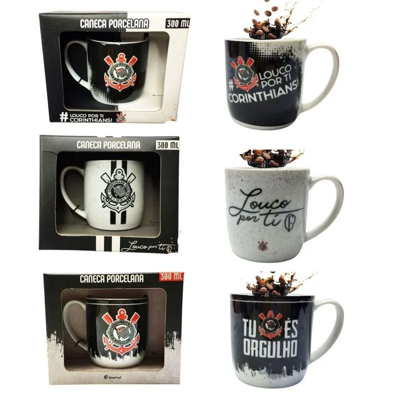 Kit 3Un Caneca Xícara Porcelana Preto Branco 300Ml Tu És