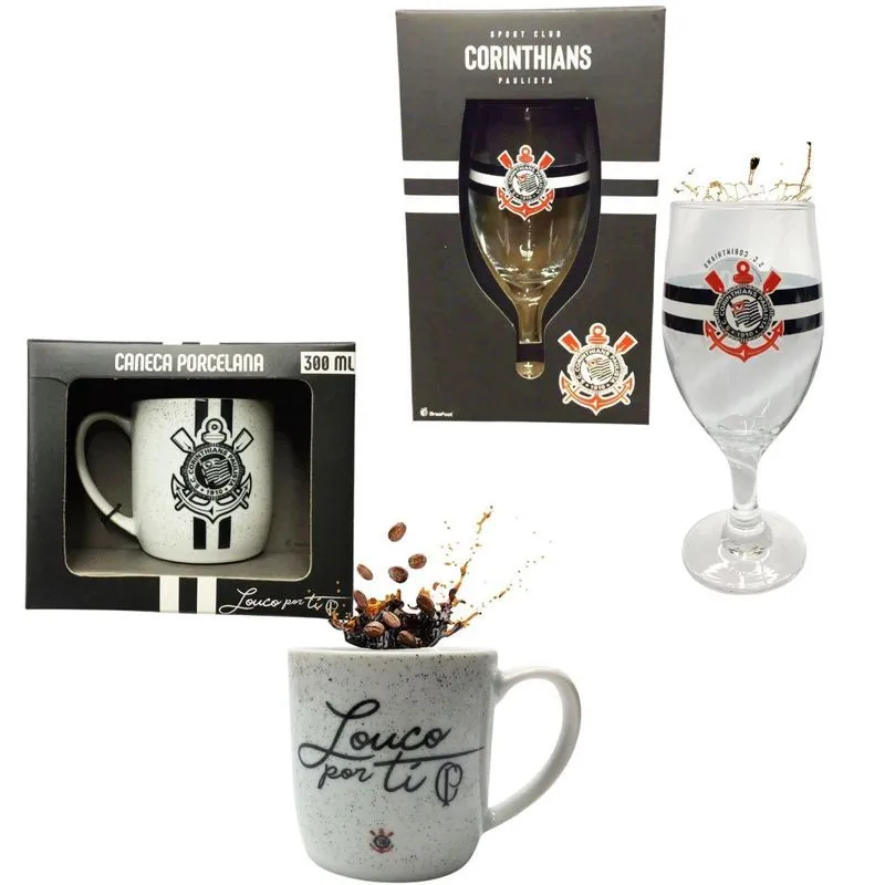 Kit Caneca Porcelana Branca 300ml Café + Taça Windsor 330ml