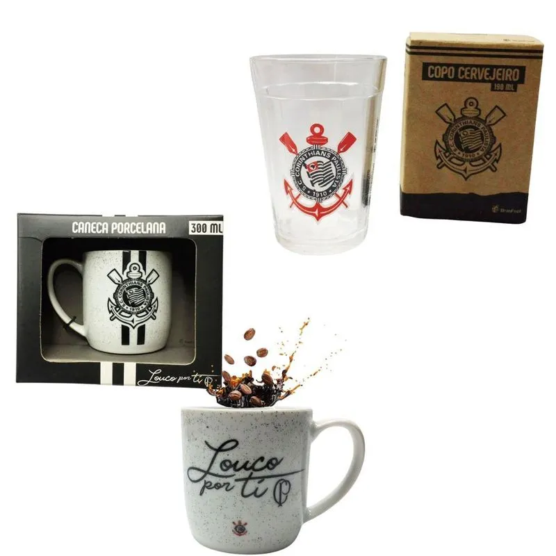 Kit Caneca Porcelana Branca 300ml Café +1 Copo Americano