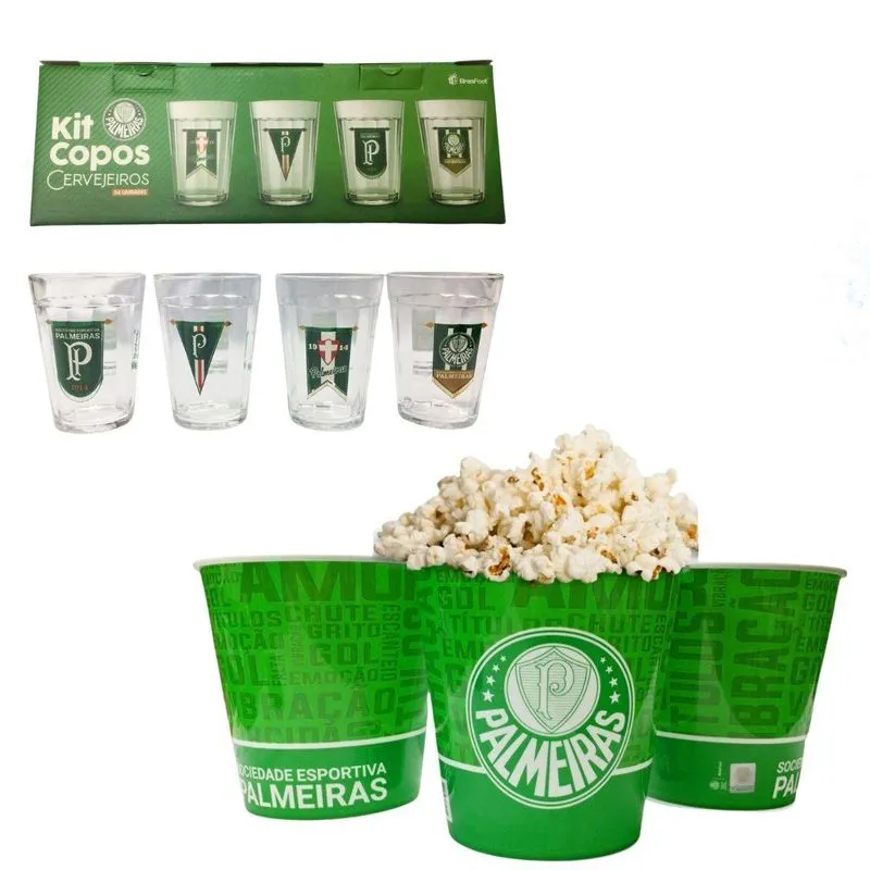 Kit Balde Pipoca Verde 2,5l + 4un Copo Americano Cerveja