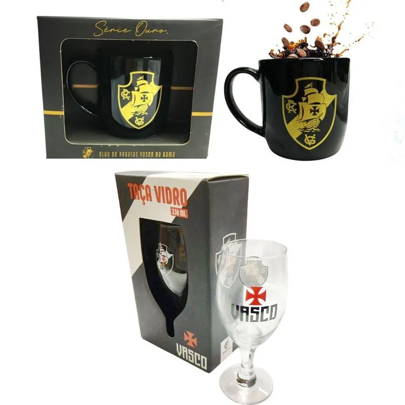 Kit Taça 330ml Cerveja Cruz Malta + Caneca Porcelana Preta