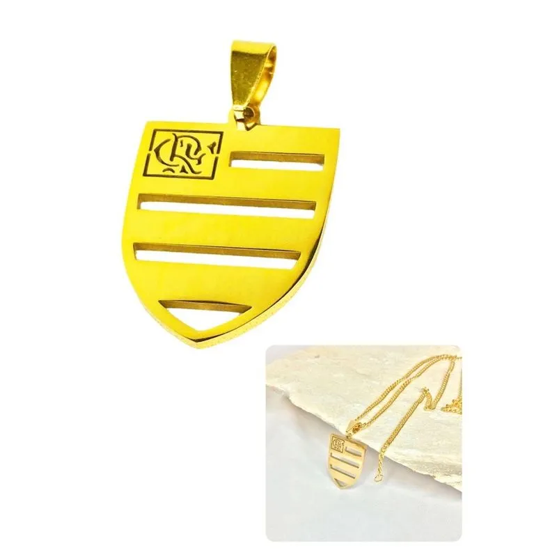 Pingente Masculino Escudo Time Flamengo Dourado Vazado