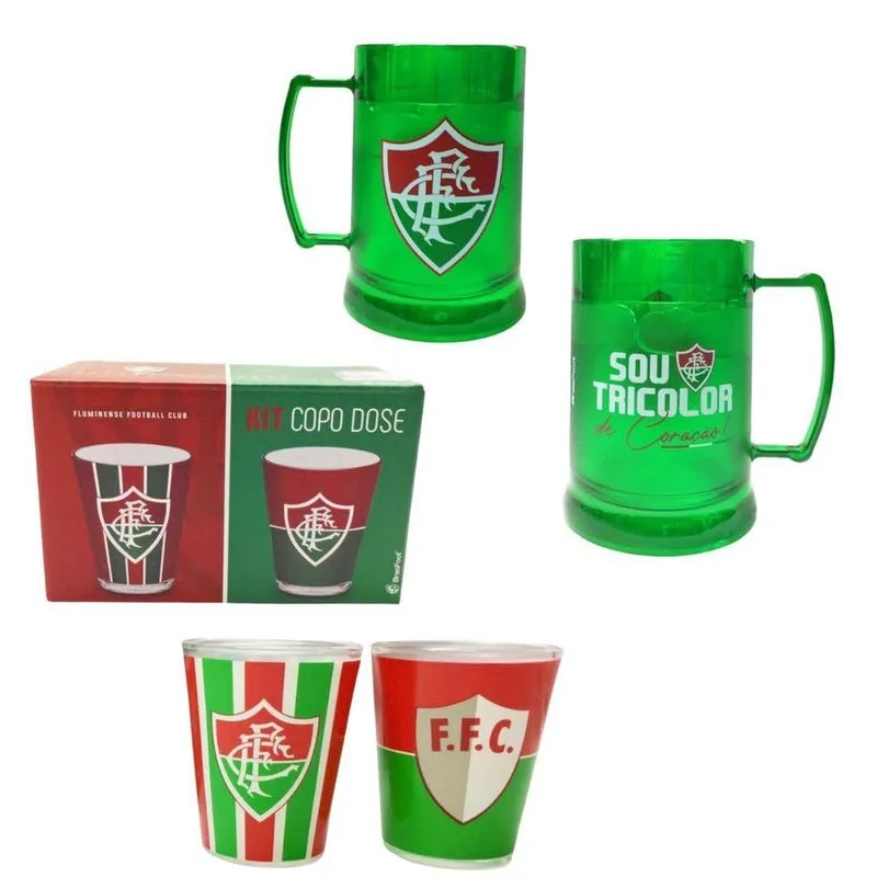 Kit 2 Copos Dose Pinga + Caneca Gel 300Ml Térmica Fluminense